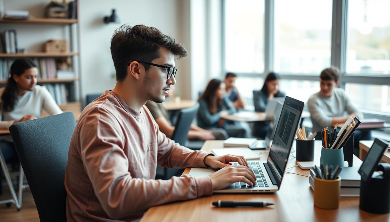 Student using a study guide to organize academic notes